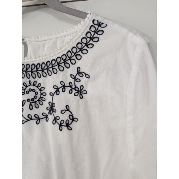 Talbots Petites Embroidered White Cotton Top Blouse Shirt XL Petite peasant boho - Picture 2 of 7